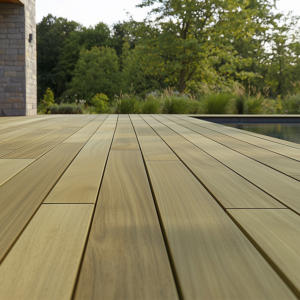 Robinie Terrassendielen, 23×118 mm, KD, glatt bombiert, seitlich genutet, keilgezinkt