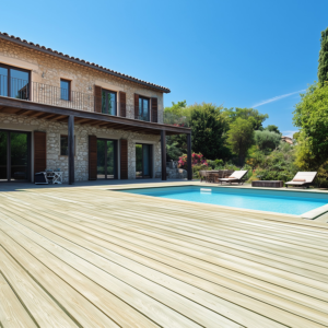 Robinie Terrassendielen, 23×118 mm, KD, glatt bombiert, seitlich genutet, keilgezinkt