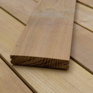 Robinie Terrassendielen, 23×118 mm, KD, glatt bombiert, seitlich genutet, keilgezinkt